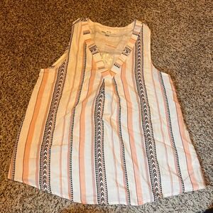 MINE Striped Tank Top Sleeveless Casual‎ Blouse V-Neck Boho Summer Small